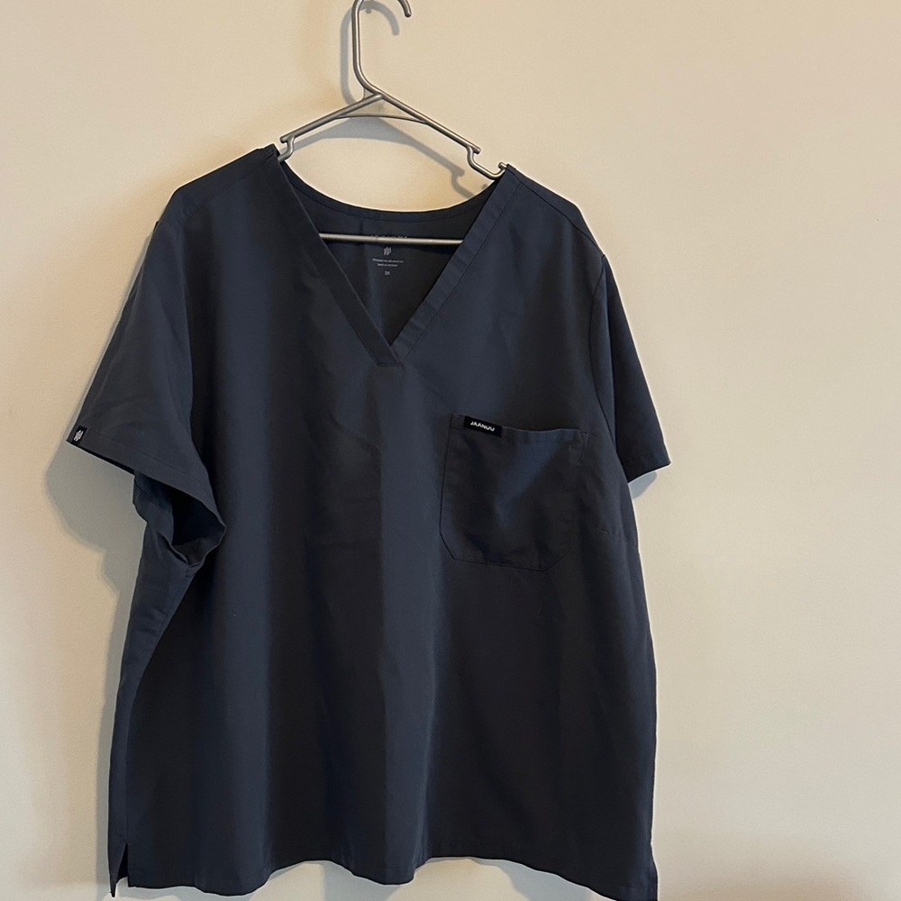 Jaanuu Women's blue/grey V-Neck Short Sleeve Scrub Top
